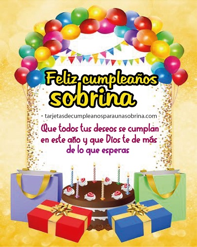 tarjeta de cumpleaños con globos y regalos