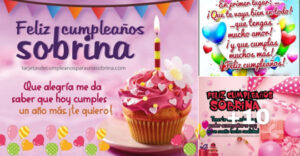 mensajes de cumpleaños con globos y pastel